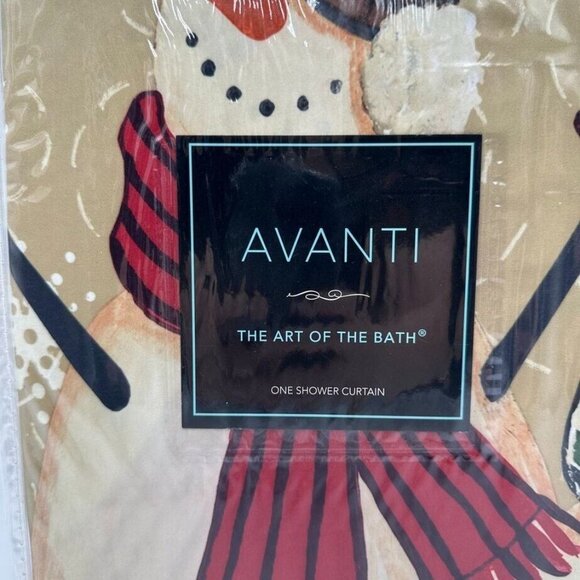 Avanti Snowmen Gathering 72x72" Fabric Shower Curtain Christmas Trees Beige New - Picture 2 of 7